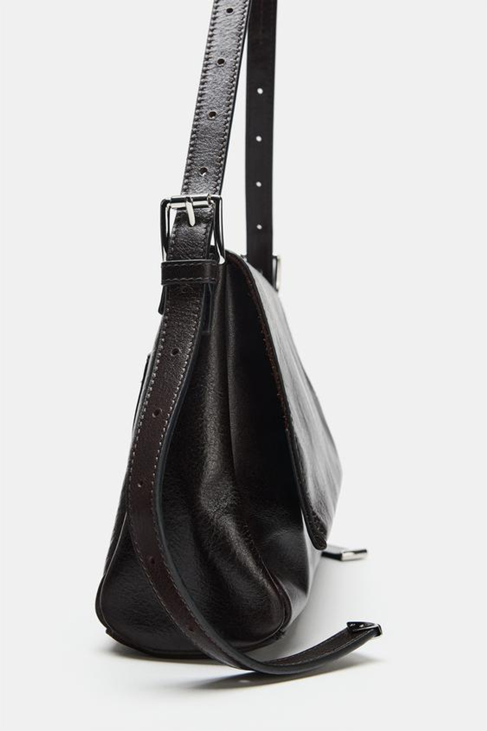 ZARA КОЖАНАЯ СУМКА С КЛАПАНОМ, КОРИЧНЕВЫЙ