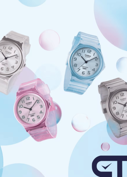 CASIO MQ-24S-4B — классические аналоговые часы в прозрачном красном корпусе