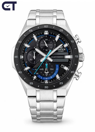 CASIO EQS-920DB-1BVUDF EDIFICE мужские наручные часы — крупный солнечный хронограф с чёрным циферблатом
