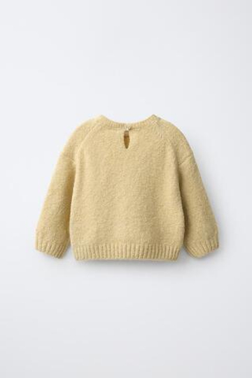 ZARA ТРИКОТАЖНЫЙ СВИТЕР С ВЫШИТЫМИ ЦВЕТАМИ, СВЕТЛО-ЖЕЛТЫЙ