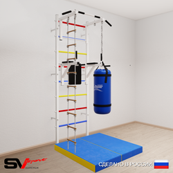 Шведская стенка Sv Sport усиленная 6727 (Турник стандарт/Брусья/Лестница/Цепь/Мешок 30кг/Мат 1м)
