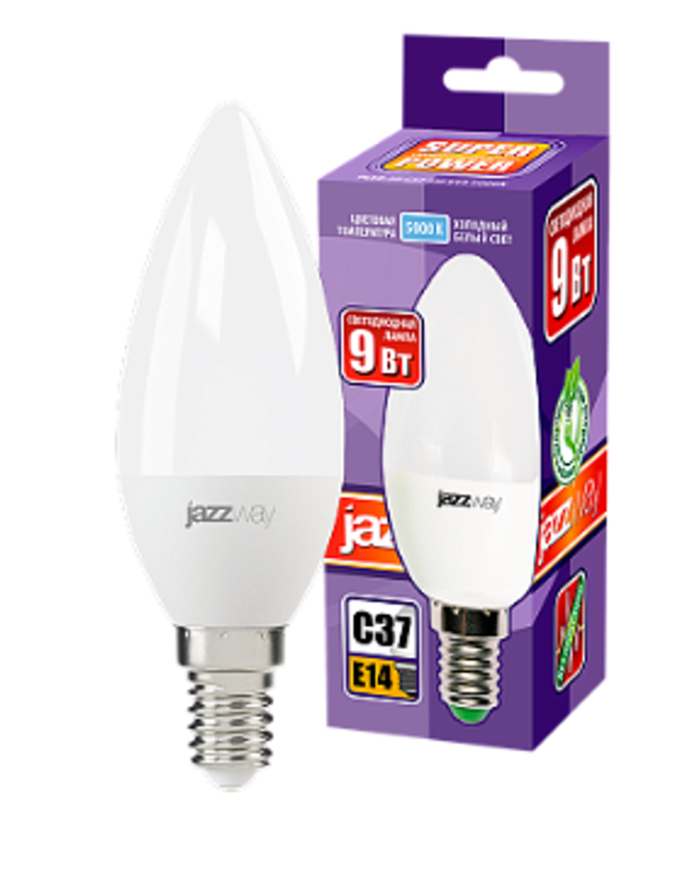 Лампа св/д Jazzway Свеча E14 9W(820lm) 5000K 102x37 PLED-SP C37  арт. 2859488A, ш/к 4897062859488