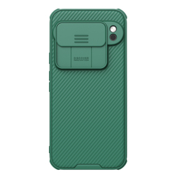 Двухкомпонентный чехол зеленого цвета (Dark Green) от Nillkin с защитной шторкой для камеры на Google Pixel 9 Pro XL, серия CamShield Pro Case