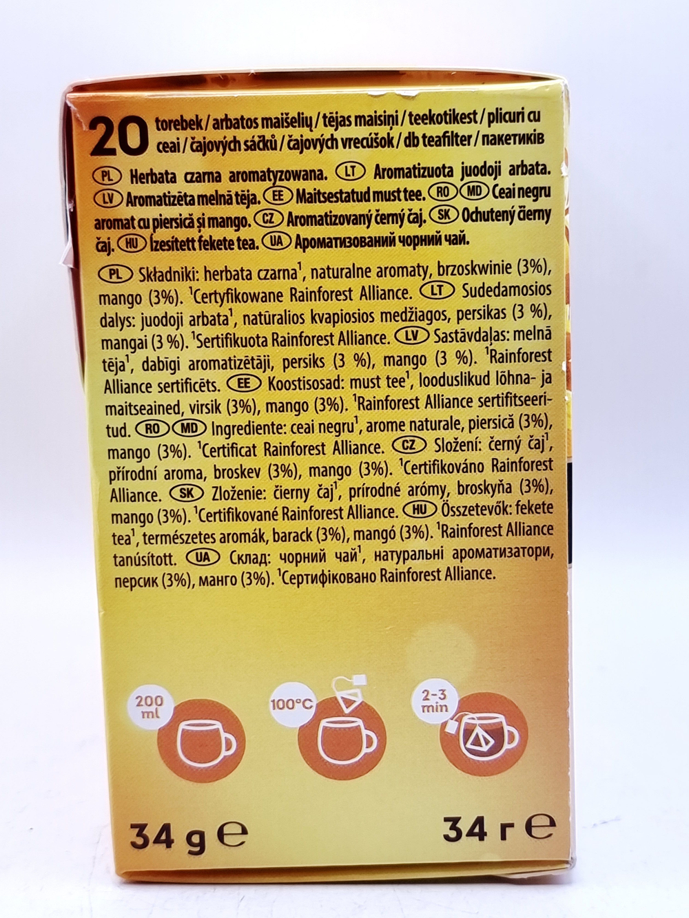 Чай черный Lipton Персик и Манго, 20 пирамидок, 34 г (Польша)
