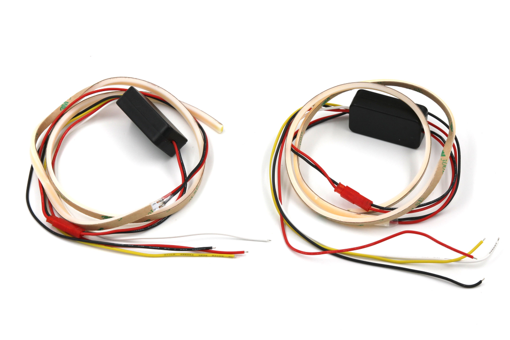 Светодиодные ленты ДХО+поворотник гибкие, 80см, 12v, Белый + Желтый, с режимом притухания (комплект, 2шт)