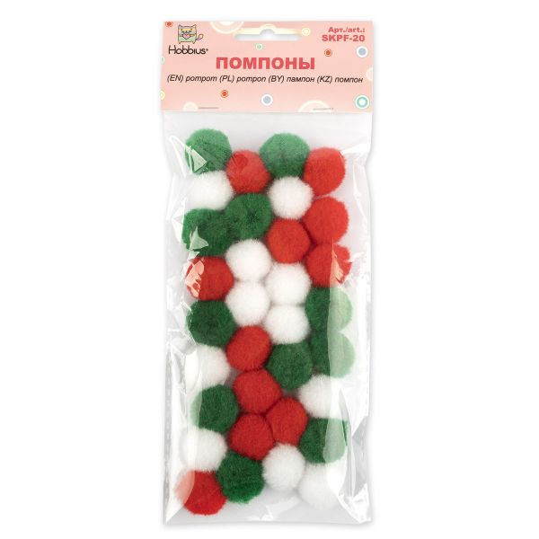 Помпоны декоративные 20 мм, 30 шт, №02 Рождественское ассорти, Hobbius SKPF-20