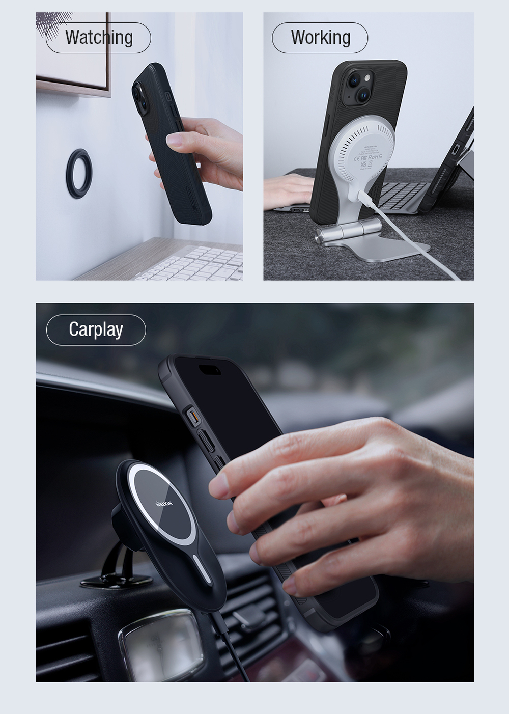 Усиленный чехол от Nillkin c поддержкой зарядки MagSafe для iPhone 15, серия Super Frosted Shield Pro Magnetic Case