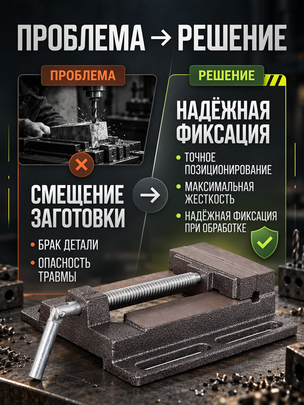 Тиски сверлильные 100 мм тип 1 станочные неповоротные