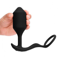 Черная анальная вибропробка с эрекционным кольцом b-Vibe Vibrating Snug & Tug XL BV-033-BLK