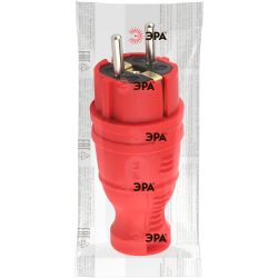 Вилка ЭРА V8-RED-IP44 каучуковая с заземлением прямая 16A IP44 красная | Электротовары