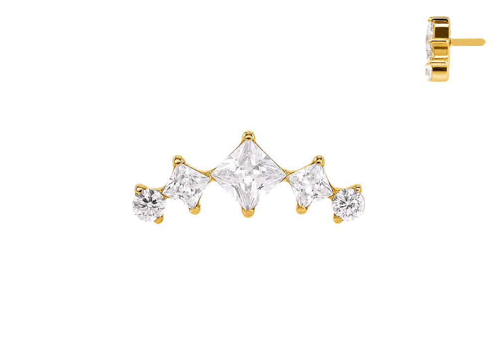 Кластер с кристаллами princess-cut с золотым PVD покрытием