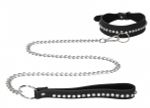 Черный ошейник с поводком Diamond Studded Collar With Leash