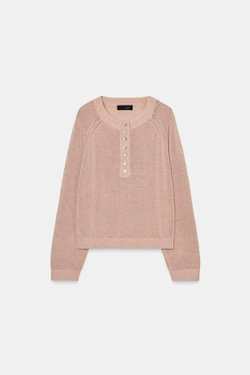 ZARA СВИТЕР С ПУГОВИЦАМИ, РОЗОВЫЙ