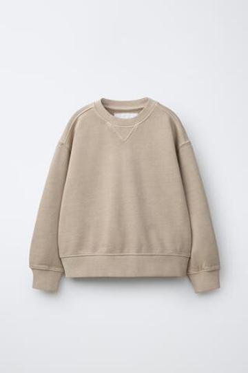 ZARA ОДНОТОННАЯ ТОЛСТОВКА ИЗ КРАШЕНОЙ ТКАНИ, БЕЖЕВЫЙ