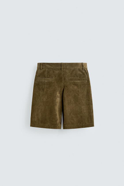 ZARA ШОРТЫ RELAXED FIT ИЗ ЗАМШИ, ХАКИ