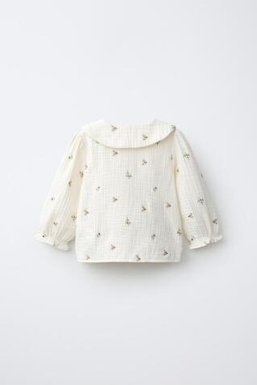 ZARA РУБАШКА С ФАКТУРНОЙ ВЫШИВКОЙ ЦВЕТЫ, ЭКРЮ