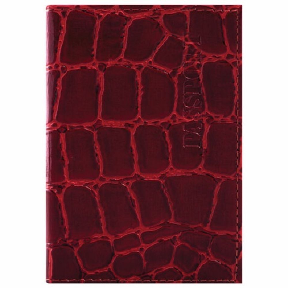 Обложка на паспорт, Brauberg Croc Passport, кожа, крокодил, красная