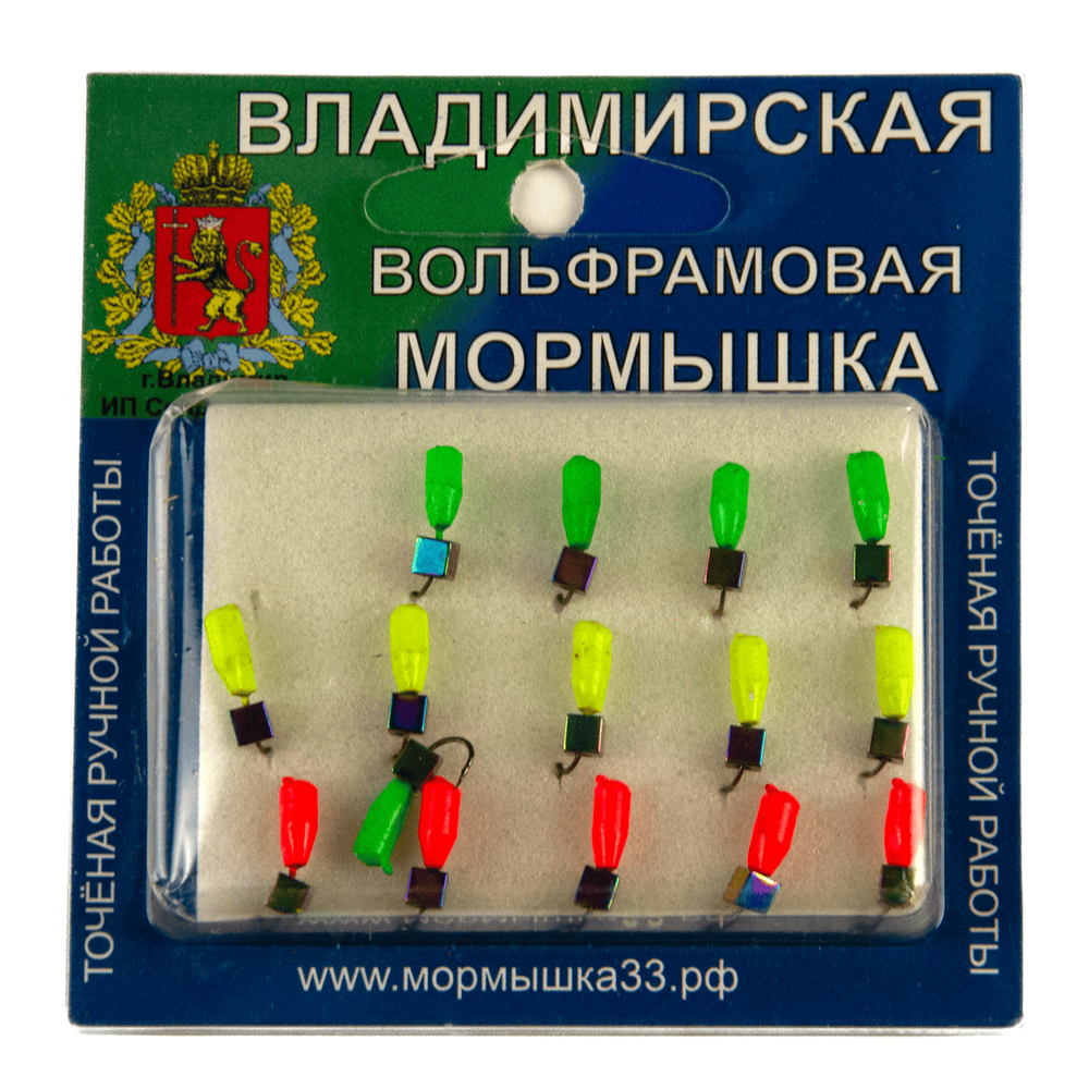 Мормышка Владимирская 362 "Гвоздик флюоресцентный с кубиком хамелеон", 3мм, 0.95гр (15шт/уп)