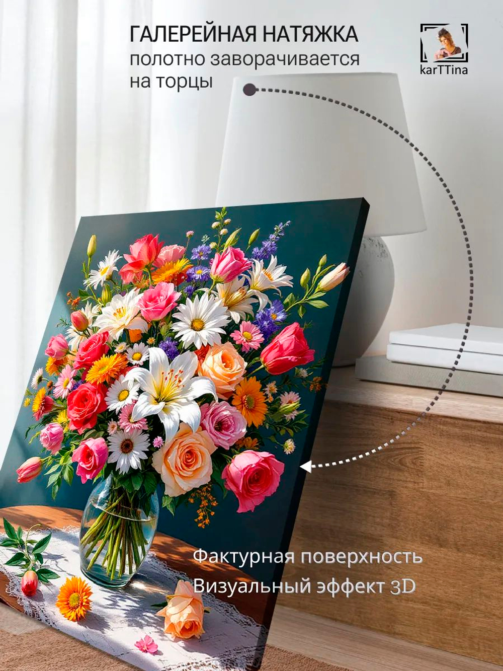 Картина "Летний букет", для интерьера 50х70см 1шт., на деревянном подрамнике