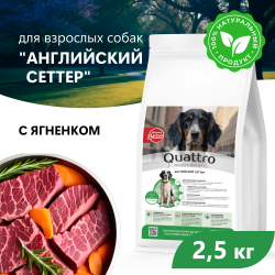 Корм сухой для взрослых собак породы Английский сеттер, с ягненком, 2.5 кг, QUATTRO