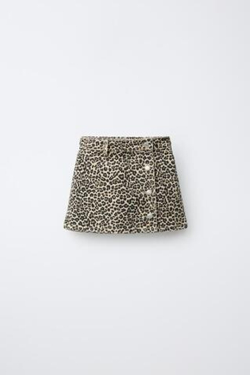 ZARA ЮБКА ИЗ ТВИЛА С АНИМАЛИСТИЧЕСКИМ ПРИНТОМ, КОРИЧНЕВЫЙ