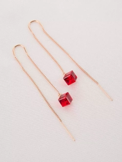 Серьги-протяжки Миражи с красными кубиками Swarovski