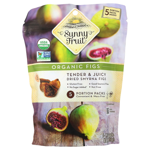 Sunny Fruit, органический сушеный инжир, 5 порционных пакетиков по 50 г (1,76 унции)