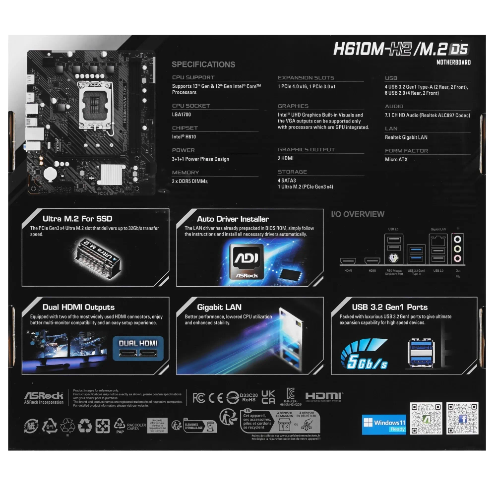 Материнская плата ASRock H610M-H2/M.2 D5