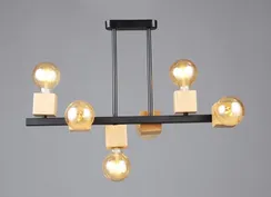 Люстра потолочная Rilon 6428/6 BK+WOOD (1), 6×40 Вт, чёрная