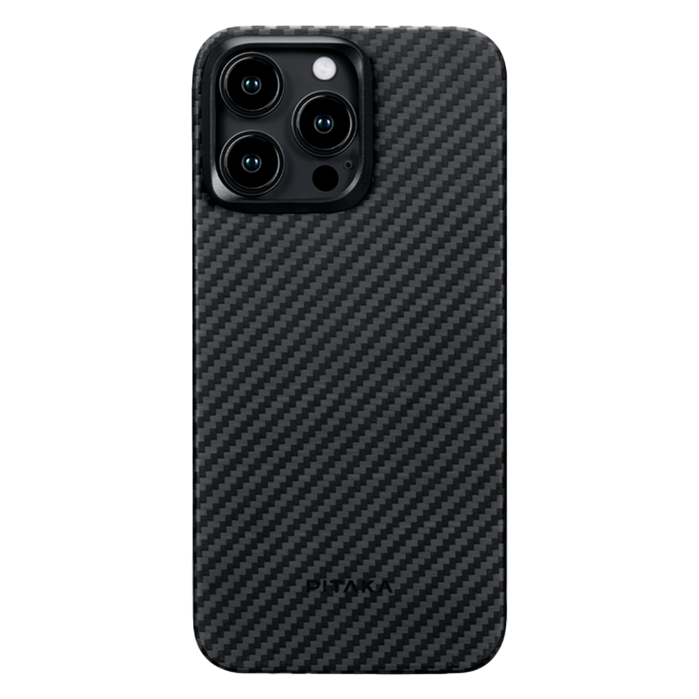 Чехол из арамидного волокна с поддержкой MagSafe PITAKA MagEZ Case 4 1500D для iPhone 15 Pro, Black / Grey Twill (Cаржевое переплетение)