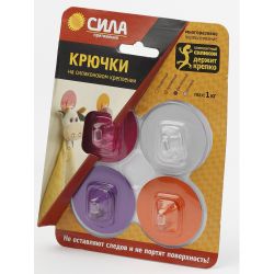 Крючки СИЛА SH5-R4GMIX-24 на силиконовом креплении круглые 5 см 4 шт нагрузка до 1 кг | Сила