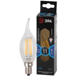 Лампа светодиодная ЭРА F-LED BXS-11W-840-E14 11Вт филамент свеча на ветру нейтральный белый свет Е14 | Филаментные декоративные