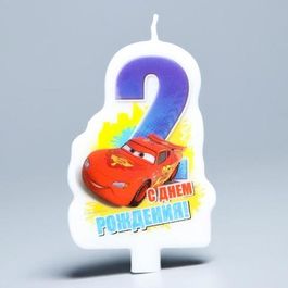 Свеча в торт Дисней "С днем рождения" цифра 2 Тачки, 5х8см