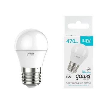 Лампа Шар 5,5W 470lm 4000K E27 LED 30532262 Basic Gauss