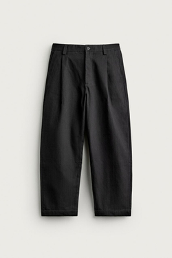 ZARA БРЮКИ ЧИНОС RELAXED FIT СО СКЛАДКАМИ, ЧЕРНЫЙ