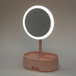 Зеркало настольное с подсветкой и органайзером «Beauty», цвет розовый, USB, 35*18см