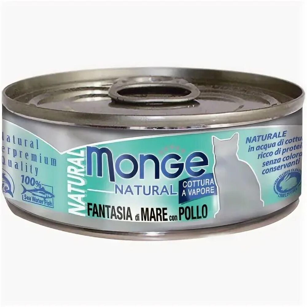MONGE, Влажный корм для кошек, Морепродукты с курицей, консервы 80 гр.