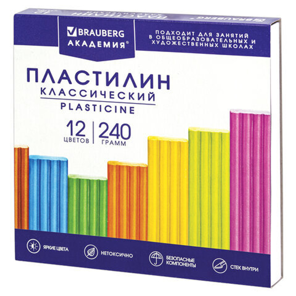Пластилин классический BRAUBERG "АКАДЕМИЯ КЛАССИЧЕСКАЯ", 12 цветов, 240 г, СТЕК, ВЫСШЕЕ КАЧЕСТВО.