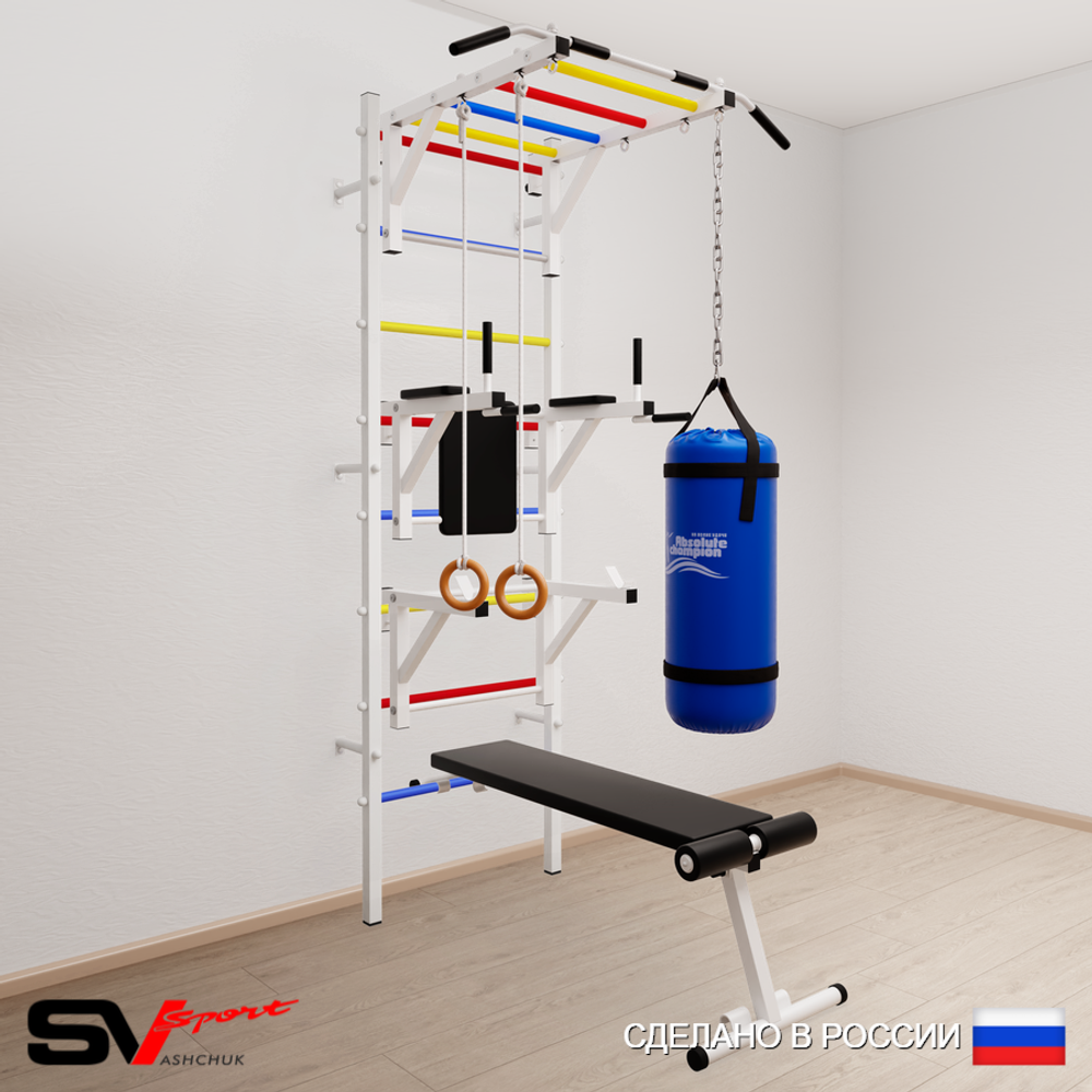 Шведская стенка Sv Sport 5613 (Турник рукоход/Брусья/Стойка/Скамья/Кольца/Цепь/Мешок 30кг)