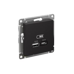 ATLASDESIGN USB РОЗЕТКА А+С, 5В/2,4А, 2х5В/1,2А, механизм, КАРБОН