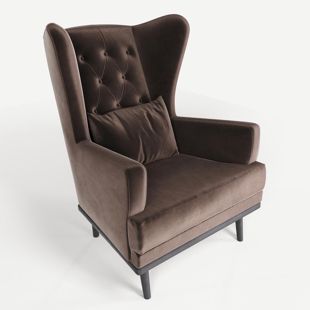 Мягкое кресло с ушами Фантазёр LUXE-4 (Коричневый) с каретной стяжкой, на высоких ножках, для отдыха и чтения книг. В гостиную, балкон, спальню и переговорную комнату.