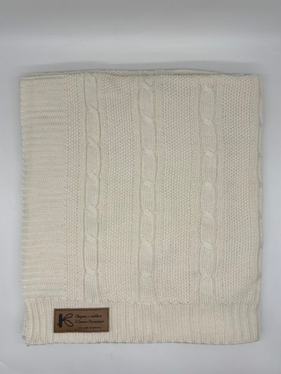 Вязаный плед "Косы" 110х170см (натуральный)