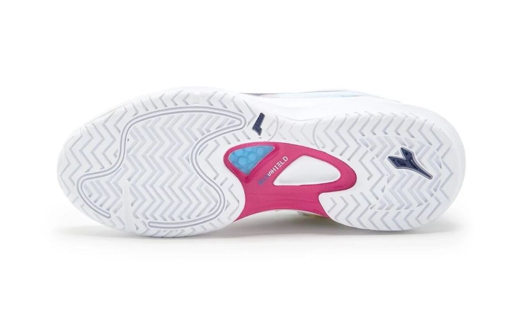 Женские теннисные кроссовки Diadora Speed Blushield Fly 4 + AG - white/blue print/pink yarr