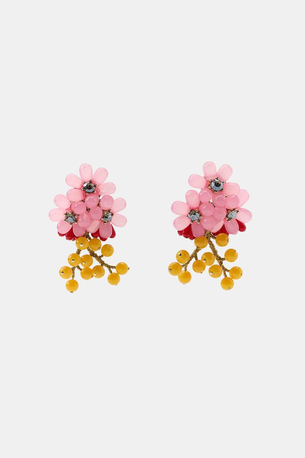 ZARA СЕРЬГИ С ЦВЕТАМИ, БУСИНАМИ И СТРАЗАМИ, РОЗОВЫЙ