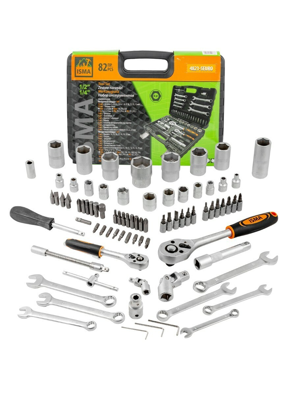 Набор инструментов 82пр. 1/2'', 1/4''(6гр.) ISMA ISMA-4821-5EURO