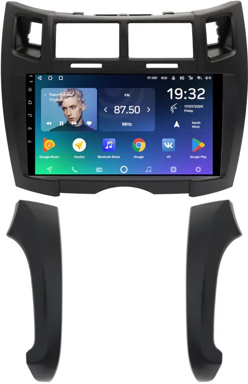 Магнитола для Toyota Vitz 2, Yaris 2 2005-2011 (рамка черная тип 2) - Teyes CC2 PLUS монитор 9" QLED, Android 10, Быстрая, SIM-слот