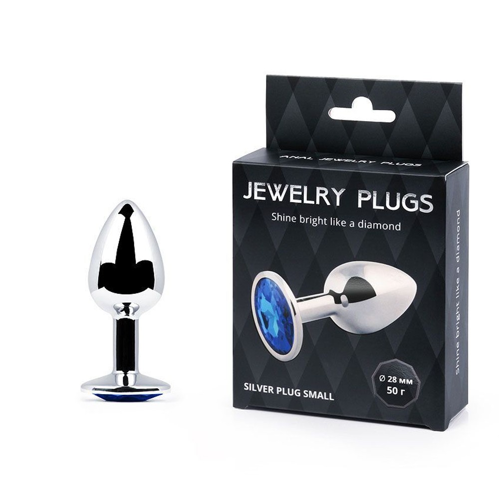 Анальное украшение SILVER PLUG SMALL с синим кристаллом - 7,2 см. (Цвет: синий)