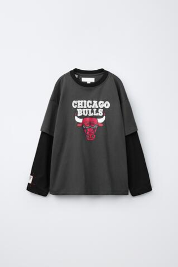 ZARA ФУТБОЛКА С ДВОЙНЫМ РУКАВОМ NBA - CHICAGO BULLS, ТЕМНЫЙ АНТРАЦИТ