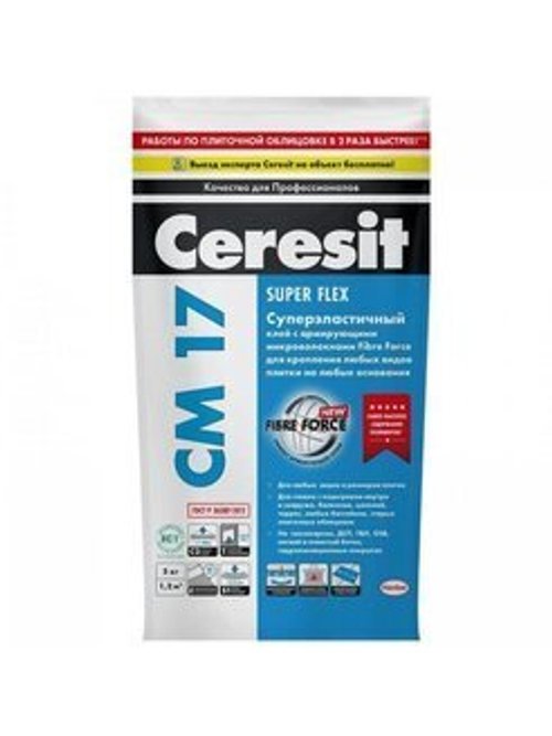 Клей для плитки высокоэластичный армированный Церезит CM 17 Super Flex