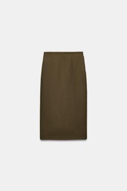 ZARA ЮБКА ПРЯМОГО КРОЯ ИЗ 100% ШЕРСТИ — ZW COLLECTION, ПЫЛЬНЫЙ ХАКИ
